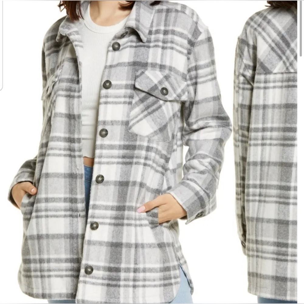 Thread & Supply Grey Plaid Shacket Jersey Lining | Flannel Jacket Shirt M Grunge